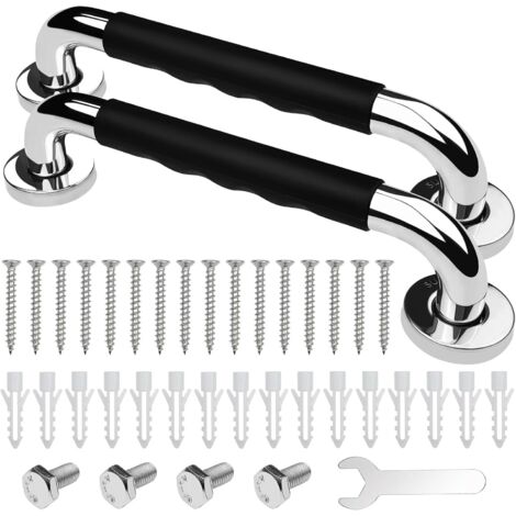 Barre d'Appui WC, 30cm Lot de 2 Antidérapante Barre d'Appui de Salle de Bain, Barres Douche Baignoire Main Courante Inoxydable Maintien Poignée Douche Âgées/Handicapées/Enfants/Enceinte