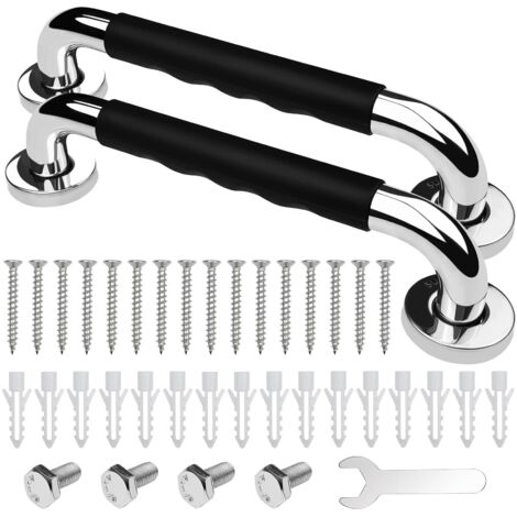 Barre d'Appui WC, 30cm Lot de 2 Antidérapante Barre d'Appui de Salle de Bain, Barres Douche Baignoire Main Courante Inoxydable Maintien Poignée Douche Âgées/Handicapées/Enfants/Enceinte