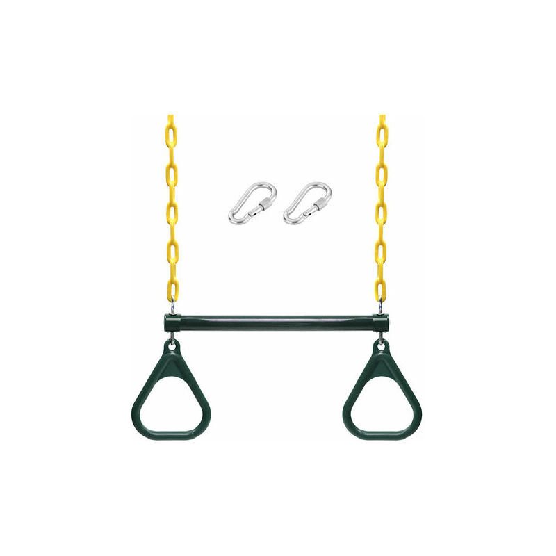 Barre de balançoire et anneaux Trapeze Ensemble de balançoire de terrain de jeu robuste avec chaines et mousquetons enduits de plastique de 47