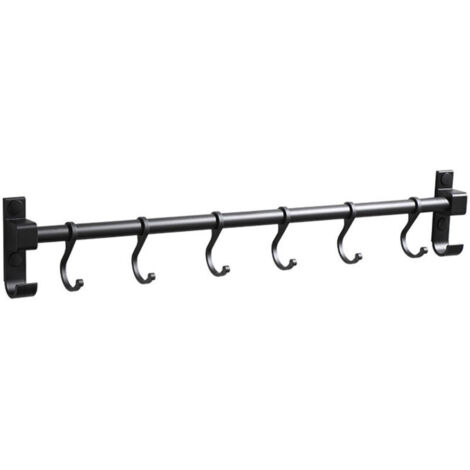 Barre de Cuisine Aluminium Barre Murale Porte Ustensiles de Cuisine avec 6 Crochets，pour Salle de Bain Placards Meuble  bre Vêtements
