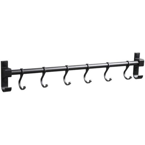 Barre de Cuisine Aluminium Barre Murale Porte Ustensiles de Cuisine avec 6 Crochets，pour Salle de Bain Placards Meuble Chambre Vêtements
