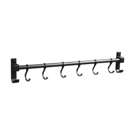 Barre de Cuisine Aluminium Barre Murale Porte Ustensiles de Cuisine avec 6 Crochets，pour Salle de Bain Placards Meuble Chambre Vêtements