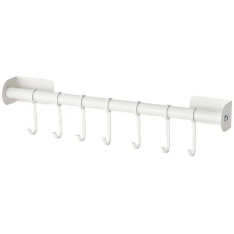Barre de cuisine murale de 40 cm avec crochets coulissants pour suspendre les ustensiles de cuisine. Fixation sans perçage. Idéale pour organiser votre cuisine.