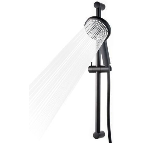Barre de Douche 60 cm, Colonne de Douche avec Pommeau de Douche, Kit Douche avec Douchette à Main avec 6 Types de Jets et Flexible de 1.6 m,Noir
