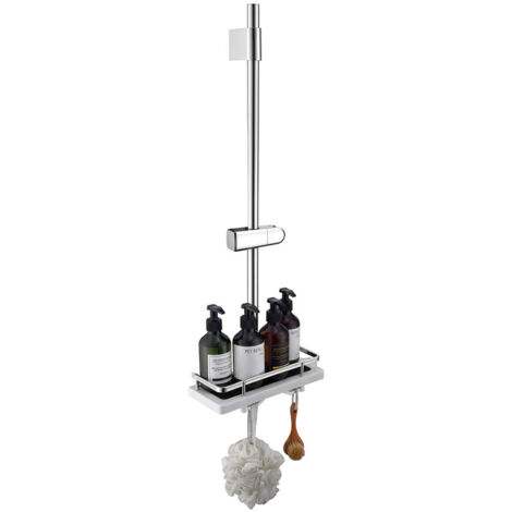 Barre de Douche Chromé Réglable 900 mm avec Étagère Coulissante Intégrée, Support Ajustable Sans Perçage Supplémentaire, en Acier Inoxydable