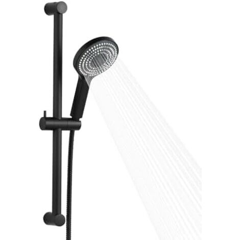 Barre de douche coulissante avec pommeau de douche 6 modes, tuyau en acier inoxydable de 1,5 m, rail de levage réglable de 60 cm et pommeau de douche à main haute pression, noir mat