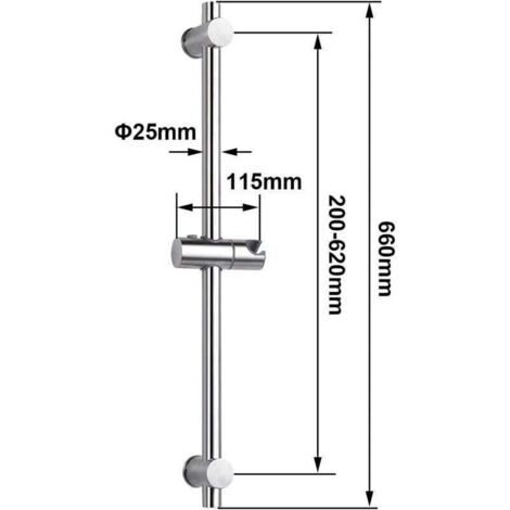 Barre de douche en acier inoxydable 304, avec fixation réglable en hauteur et en angle, acier inoxydable brossé et finition chromée polie, chrome acier inoxydable, Chrome poli, 66cm