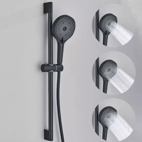 Barre de douche en acier inoxydable 60CM avec pommeau de douche et Douchette 3 Jets, 150CM tuyau de douche Barre de Douche en INOX ZAMERY