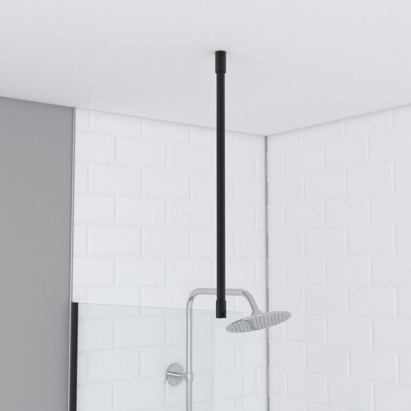 Barre de fixation plafond pour douche a l'italienne laque noir mat - 60cm recoupable