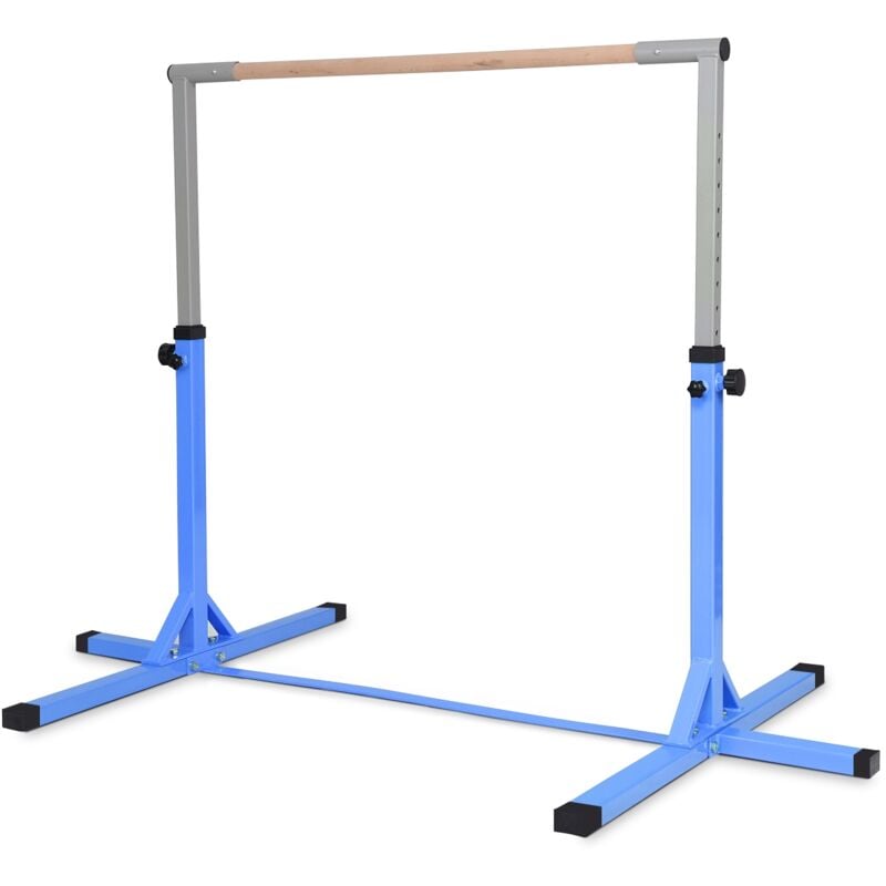 Barre de Gymnastique Hauteur Réglable Pieds de Support Antidérapants Capacité 100kg en Acier 200x121x91-150cm Bleu CW5509 DESIGN IN