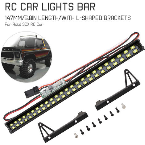 Barre de lumiere LED pour voiture RC avec support en forme de L 147mm/5.8in Lampe de toit en metal Phare 48LEDs Lumiere pour voiture RC Axial SCX 1/10 Traxxas TRX-4 Trx-6 D90 HSP Redcat RC 4WD Tamiya
