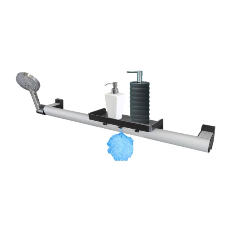 Barre de maintien pmr Pellet pour la douche avec tablette porte-savon et support douchette