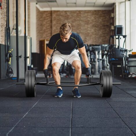Barre de Piège Hexagonale Olympique d'Haltérophilie Charge 226KG Barre de Levage avec Poignées Moletées Plates ou Surélevées Noir