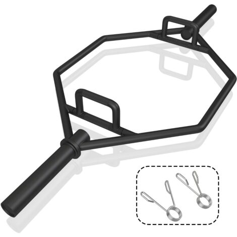 Barre de Piège Hexagonale Olympique d'Haltérophilie Charge 363KG Barre de Levage Pliable avec Poignées Texturées Manchons 25 CM Noir