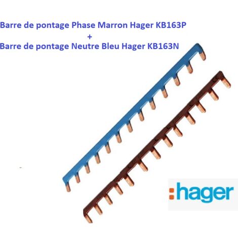 Barre de Pontage Phase marron + barre Neutre bleu ( 13 modules )Hager KB163P + KB163N