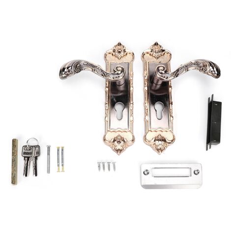 Barre de Porte Vintage Européenne Anti‑vol avec Cylindre de Sécurité à 3 Clés - Kit Serrure Intérieure Renaissance en Manganèse pour Chambre/Porte d'Entrée
