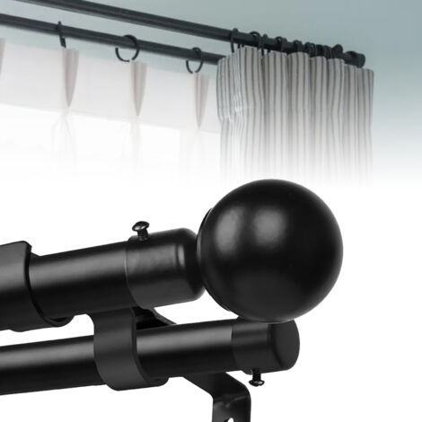 [Barre de rideau double métallique] [Ball-End Extendable] [Téléscopique noir] Trépied robuste pour fenêtre de cuisine bureau chambre