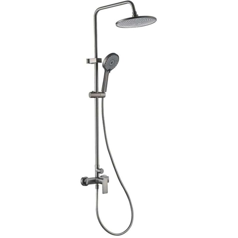 Barre de salle de bain monocommande en titane mat avec pomme de douche ronde