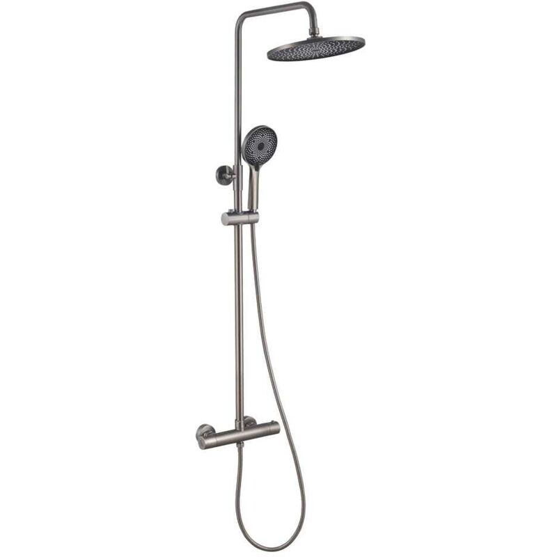 Barre de salle de bain thermostatique en titane mat avec pomme de douche ronde