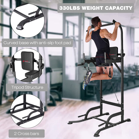 Barre de Traction - HOME FITNESS CODE - Chaise Romaine - Power Tower - Pull Up Ajustable - Multifonctions dip station Noir