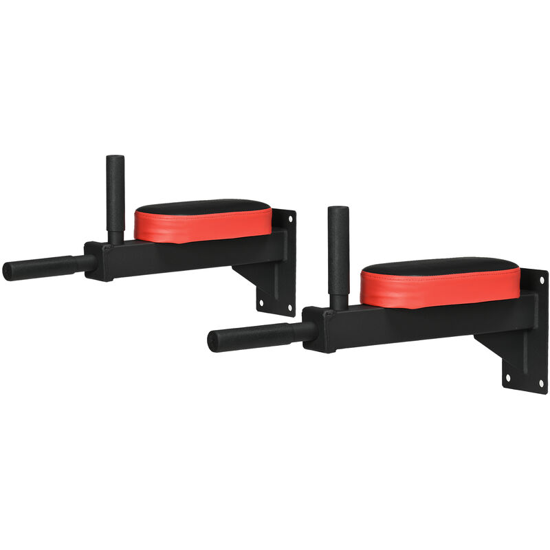 Homcom - Barre de traction murale - barre de Fitness fixation murale - 2 prises possibles - charge max. 100 Kg acier pu noir rouge - Noir
