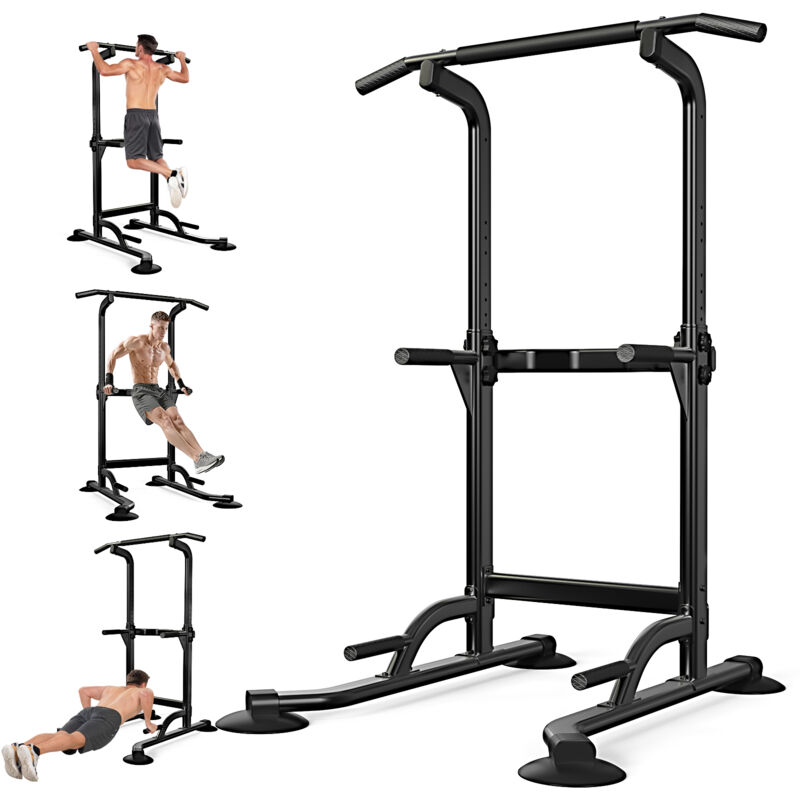Barre de Traction 10 Hauteurs Chaise Romaine Power Tower Réglables Banc de Musculation Power Tower Pliable Charge Maximale 150kg Noir
