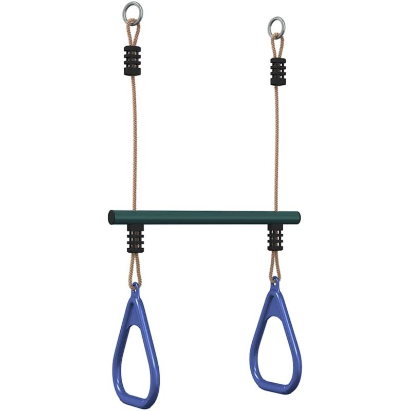 vidaXL Trapezstange mit Turnringen für Kinder Blau Dunkelgrün Stahl
