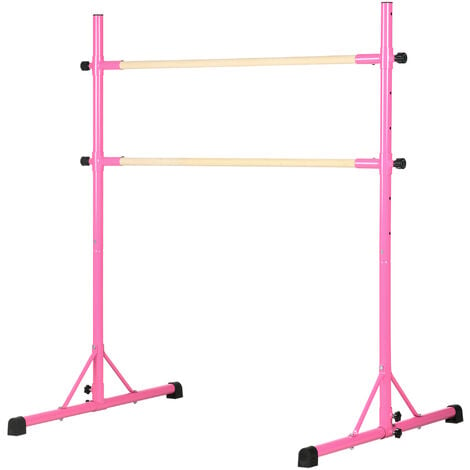 Barre double - barre de ballet - double barre de danse classique - hauteur réglable 75-150 cm - bois de hêtre acier rose - Rose