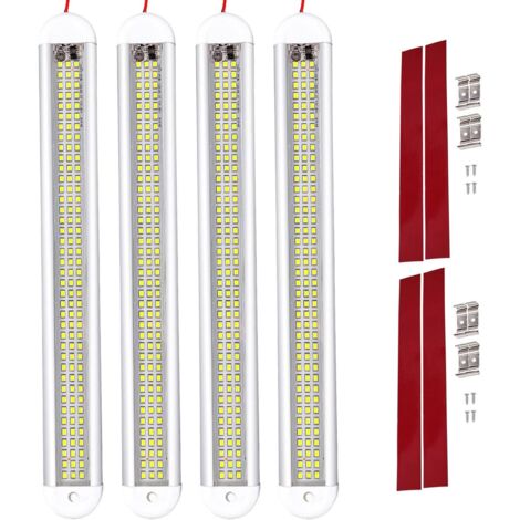 Barre Led 12v - 4 Pcs Lampe Voiture Intérieur 120 Led avec Switch - Plafonnier Camping Car, Réglette pour Camion, Bus, Caravane, Bateau, Cuisine
