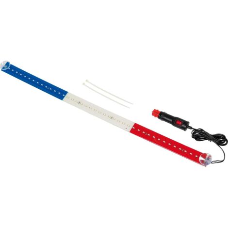 Barre lumineuse 42 Leds 60cm 24V – Drapeau France bleu-blanc-rouge – Branchement allume-cigare – Ventouses pour pare-brise – Lampa