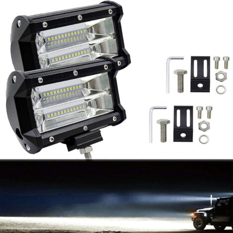 Barre lumineuse à LED, 2pcs 5 pouces LED Barre lumineuse pour pods, 72W Lampe bateau feux brouillard conduite hors route, Lampes conduite à LED étanches IP67 pour camion ATV UTV SUV Bateau voiture 4x4, Lampe barre travail 6500K Éclairage haute puissance