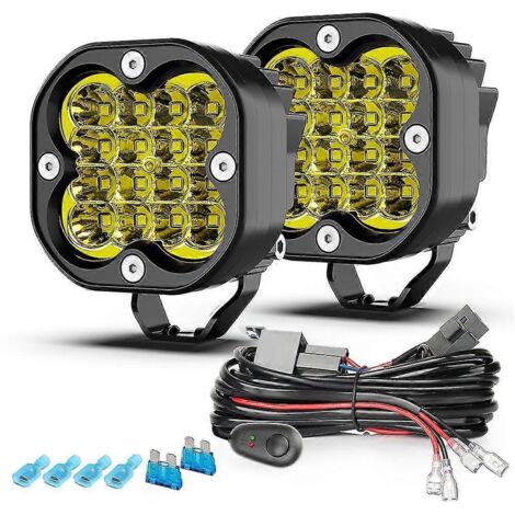 Barre lumineuse de travail LED 3 pouces, projecteurs 12 V, accessoires tout-terrain 4x4, phares antibrouillard LED pour moto, Jeep, camion, VTT - 3 pouces - Jaune - 2 pièces - Blanc