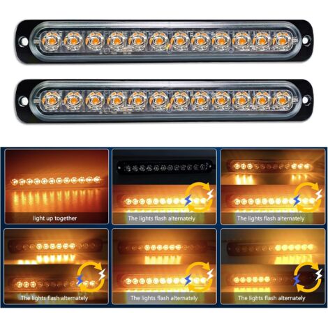Barre Lumineuse LED - 2 Pièces - Aluminium - Stroboscopique Ambre - Véhicule Tout-terrain - 19cm