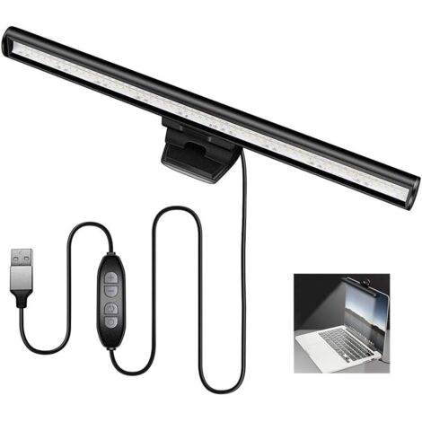 Barre Lumineuse LED Pour Écran Portable - 1 Unité - Aluminium - USB Réglable - Bureau Et Voyage - Noir