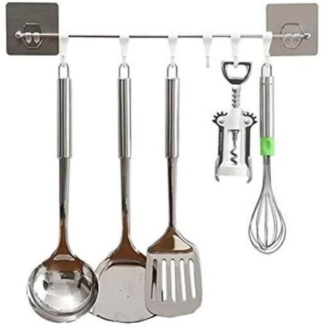 Barre Mural Cuisine Support de Rangement pour Ustensiles Spatule Casserole avec Crochet Mural Imperméable Non-Trace Facile Instalati