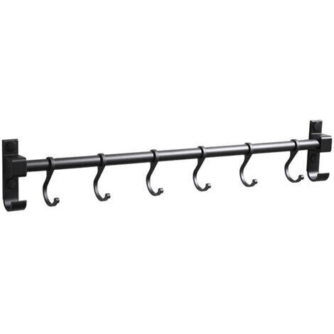Barre murale en aluminium pour rangement cuisine – 6 crochets résistants aux rayures – Installation facile sur surfaces lisses et rugueuses