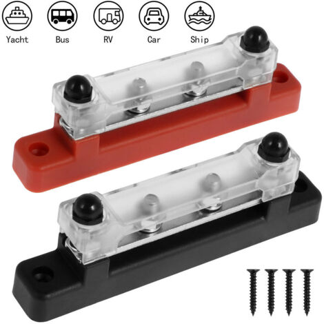 Barre omnibus 4 voies 36 V 150 A pour camping-cars, yachts et bateaux, avec goujons en cuivre, goujons M6 rouges et noirs, goujon rouge unique