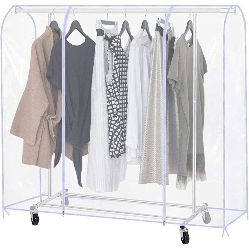 Barre porte-manteaux transparente de 1,80 m avec housse de protection transparente et robuste à fermeture éclair, adaptée pour suspendre des
