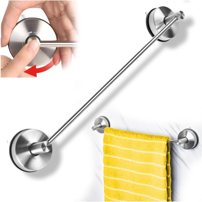 Barre Porte Serviette Ventouse 42.8cm Porte Serviette Salle de Bain Ventouse INOX Porte Anneau Torchon Cuisine Ventouse Mural Support Serviette