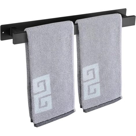 Barre Porte-Serviettes de Salle de Bain, Auto-adhésive ou à vis, Fixation Murale en Acier Inoxydable, Imperméable et antirouille, Convient pour Salle de Bain, Camping-Car, Cuisine (40 cm, Black)