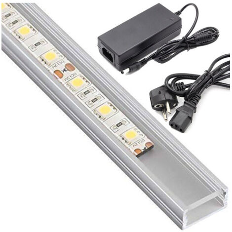 Barre Profilée Aluminium étanche 1 Mètre 72 Led 18w + 5 Ah Ballast       -couverture Transparente -
