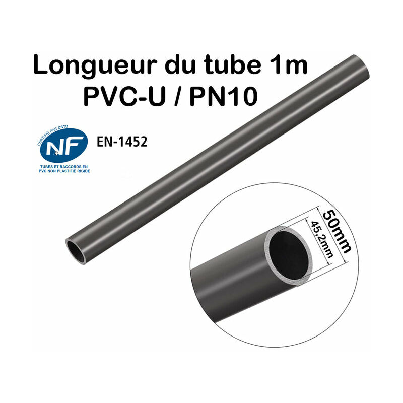 Zenlys - Barre Tuyau Rigide Tube pvc Pression PN10 50mm : Longueur 1m