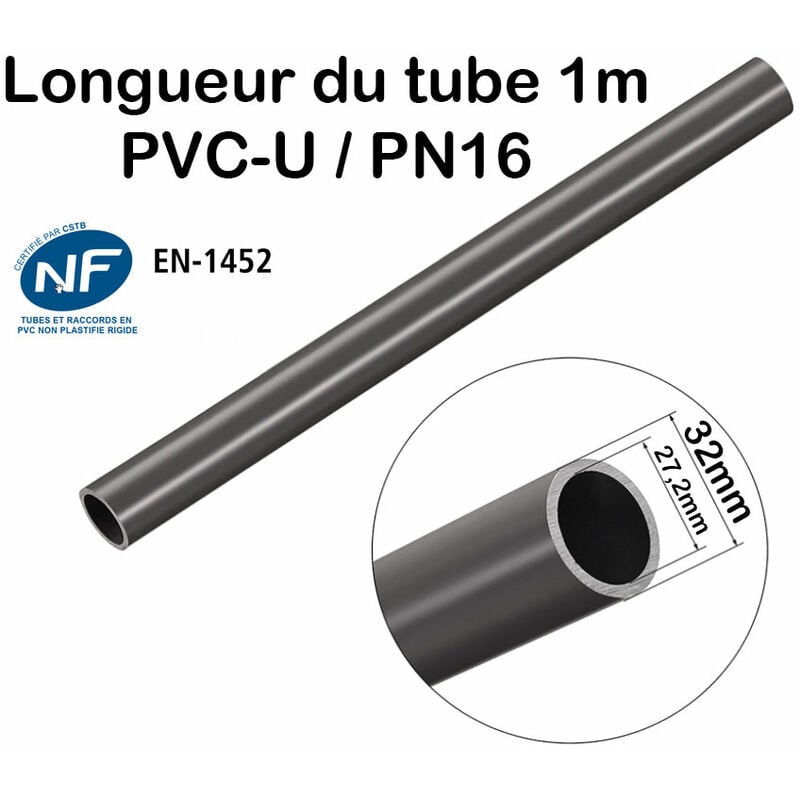 Barre Tuyau Rigide Tube PVC Pression PN16 32mm : Longueur 1m