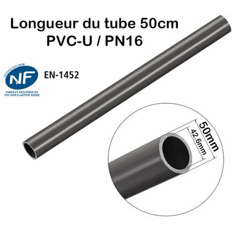 ZENLYS Barre Tuyau Rigide Tube PVC Pression PN16 50mm : Longueur 50cm