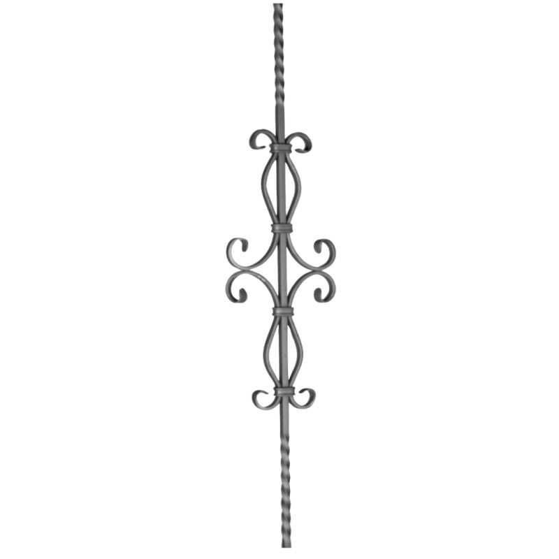Barreau semi torsadé motif central volutes - Hauteur 950mm Largeur 190mm carré de 12mm - Fer forgé - à souder Deco Fer Forge