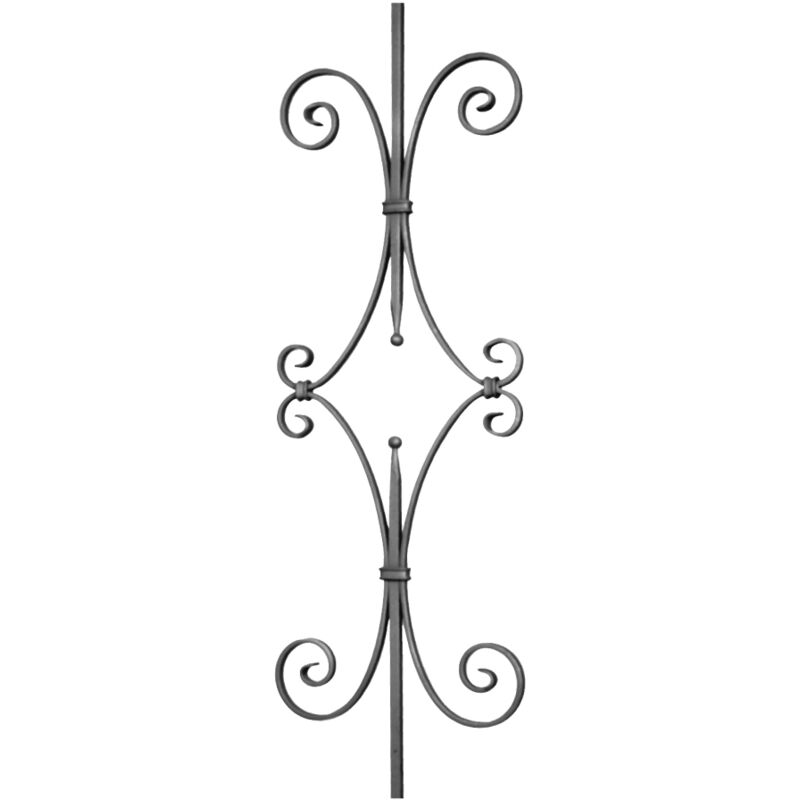 Barreau extrémités internes aplaties motif symétrique en volutes - Hauteur 950mm Largeur 290mm carré de 12mm - Fer forgé - à souder Deco Fer Forge