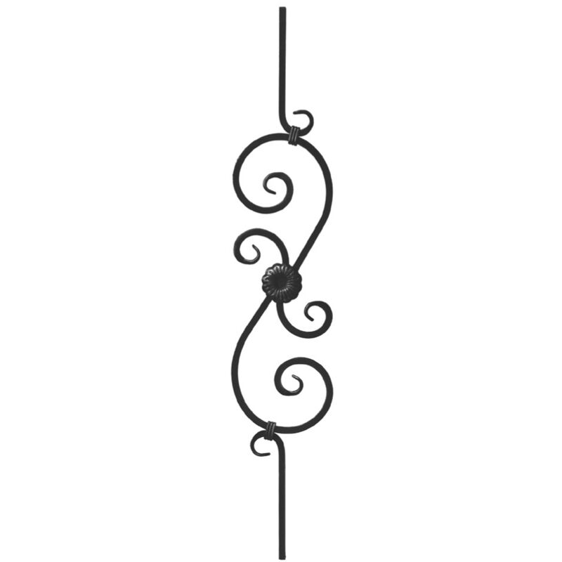 Barreau motif central volutes et rosaces double face - Hauteur 950mm Largeur 180mm carré de 12mm - Fer forgé - à souder Deco Fer Forge