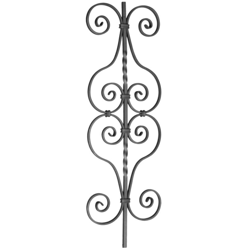 Barreau grand motif symétrique en volutes - Hauteur 950mm Largeur 275mm carré de 12mm - Fer forgé - À souder - DECO FER FORGE