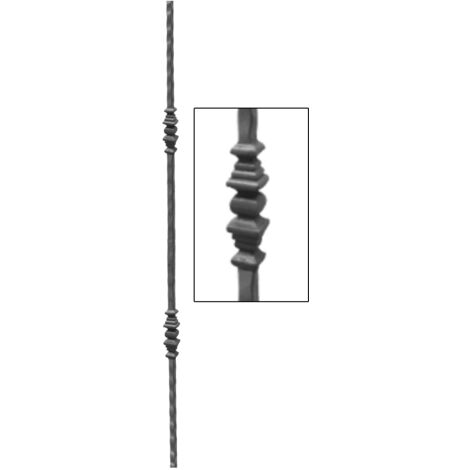 Barreau martelé carré de 14mm et hauteur 1000mm en fer forgé avec deux motifs - DECO FER FORGE