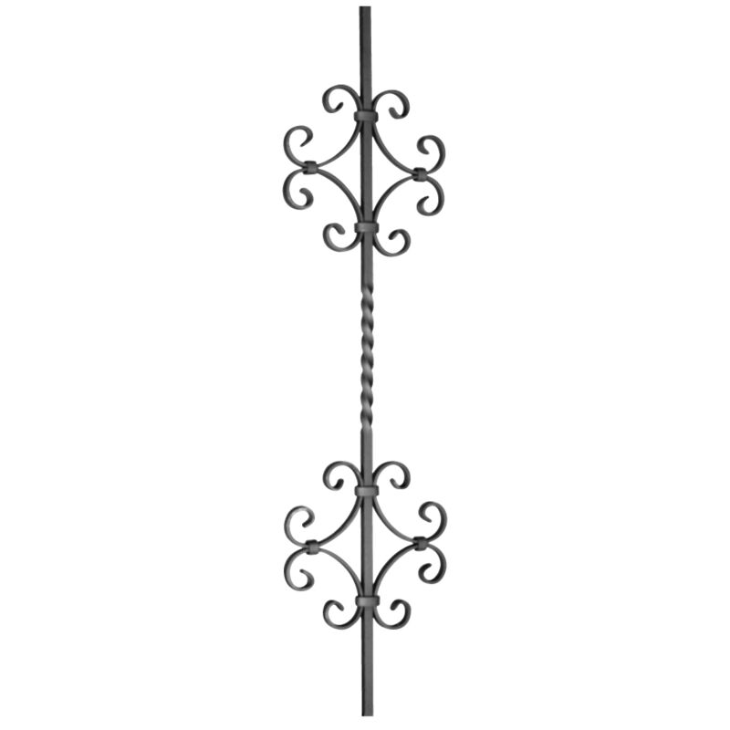 Barreau torsadé au centre et 2 motifs en voltes - Hauteur 950mm Largeur 210mm carré de 12mm - Fer forgé - à souder Deco Fer Forge